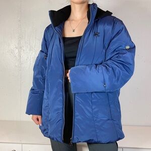 Silvery Blue Puffy Snowboard Zip Up Winter Coat